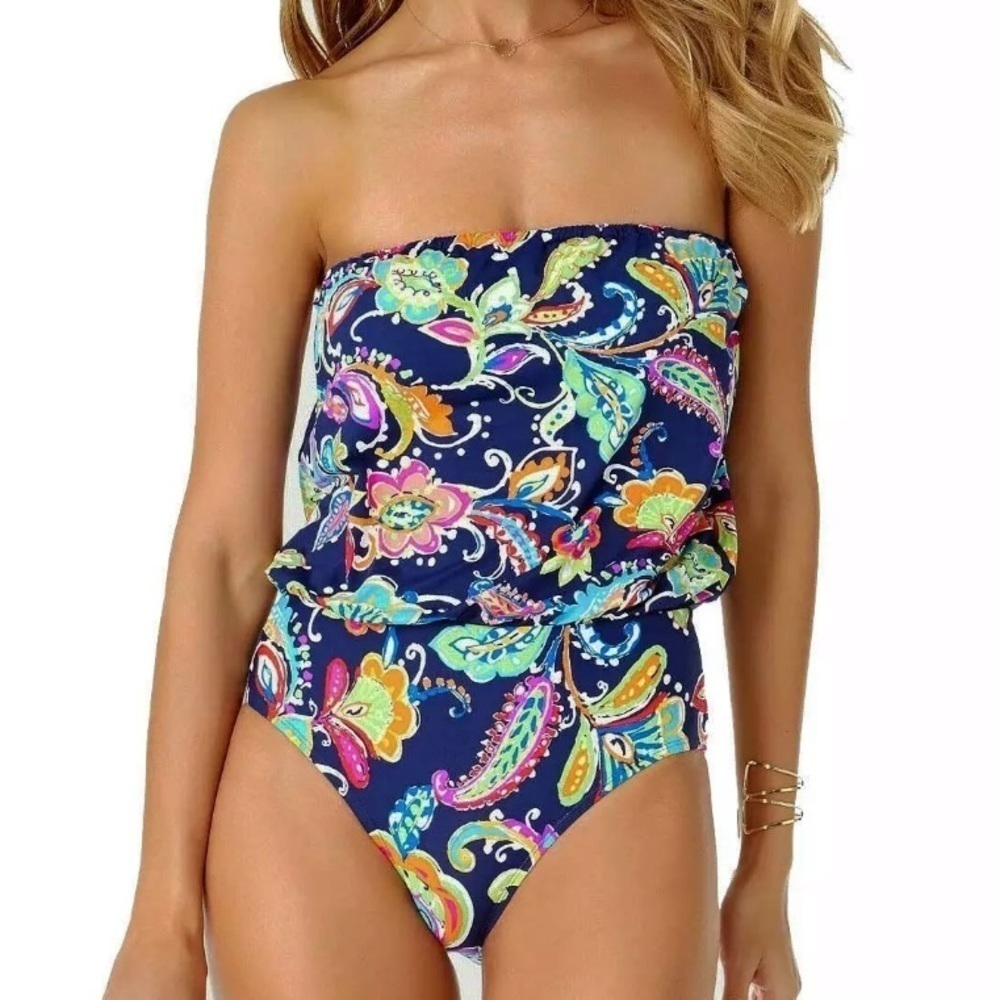 ANNE Cole Paisley Blouson One Piece Swimsuit